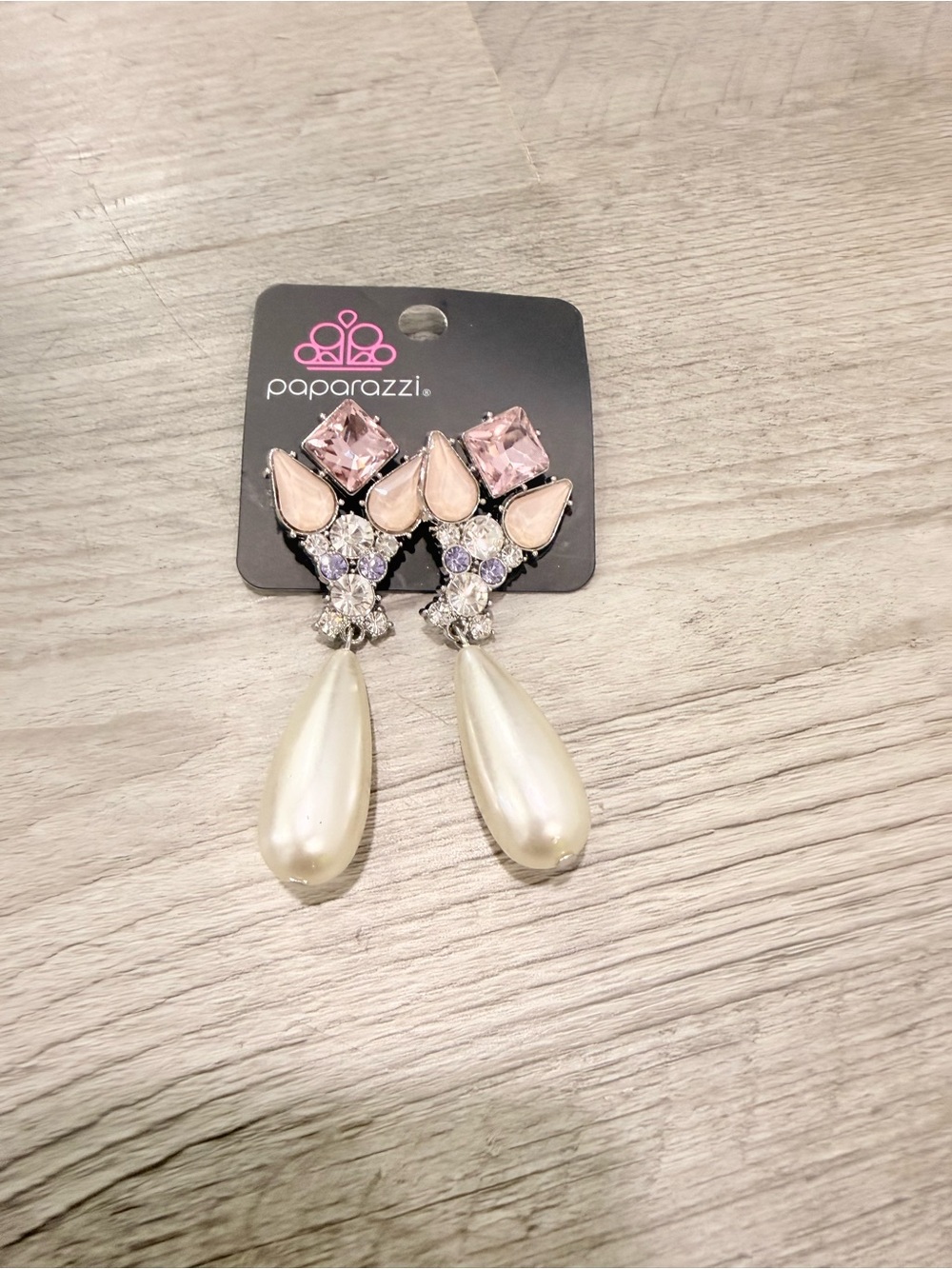 paparazzi Pink Stone and Pearl Teardrop Earrings